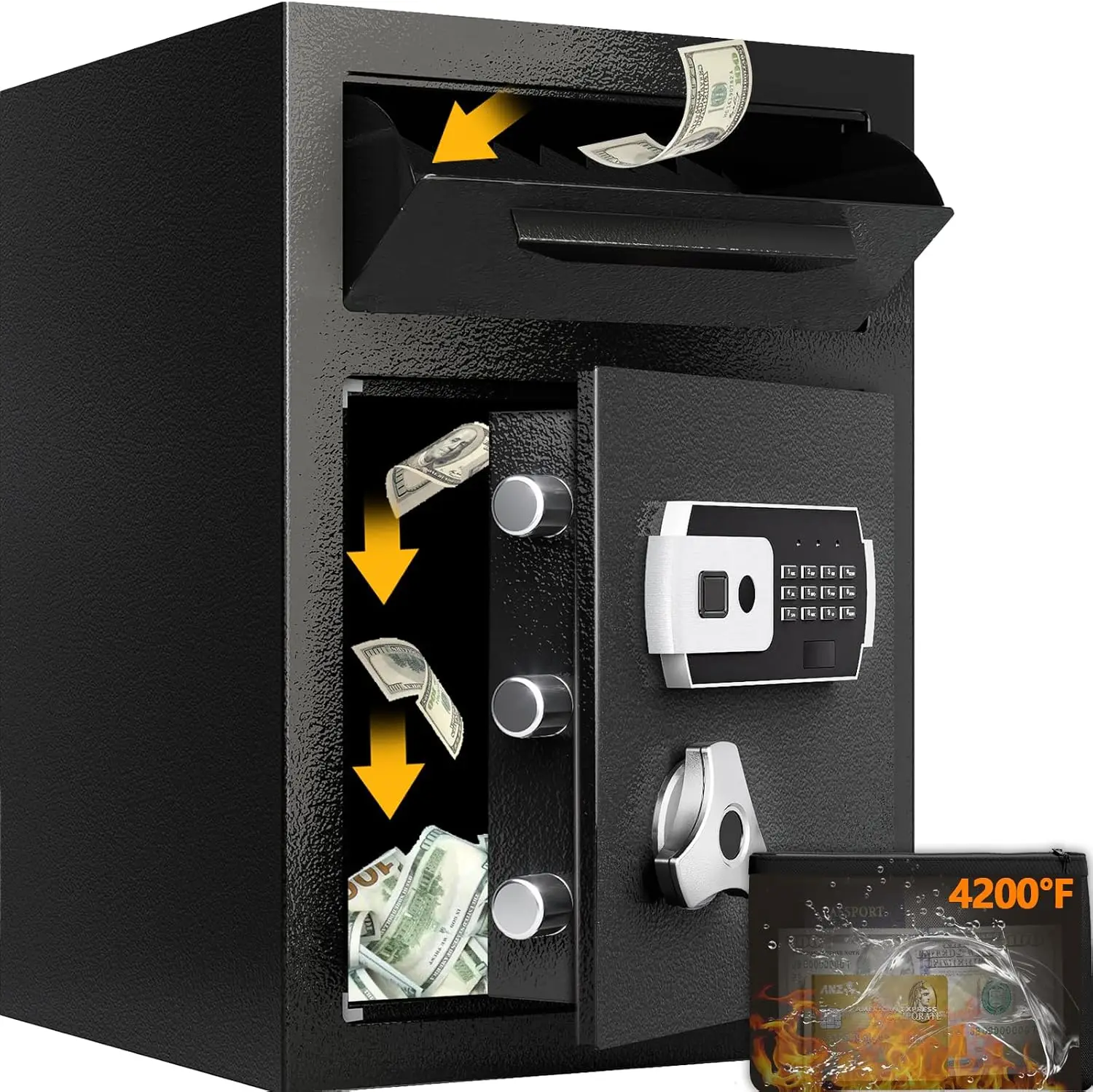 2.8 Cub Depository Drop Safe & Fireproof bag, Front Drop Slot Lock Box with Digital Combination Anti-Fishing, Silent Deposit Saf