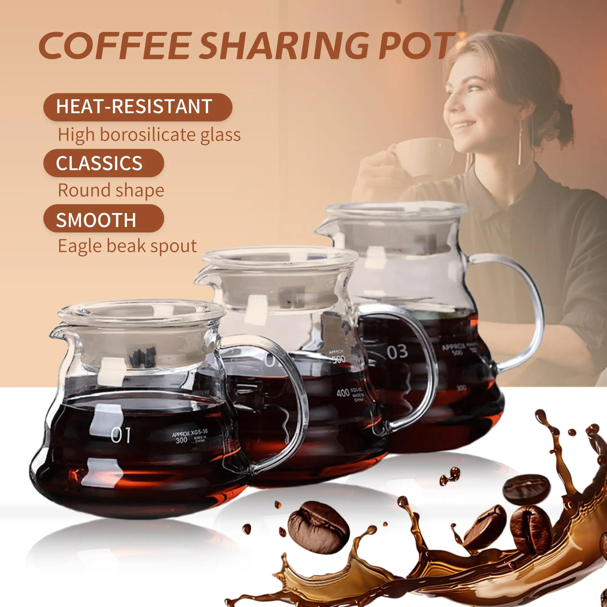 

Heat Resistant Coffee Pot 360/600/800ml Coffee Clear Glass Kettle Sharing Pot with Lids Coffee Espresso Maker Accessories
