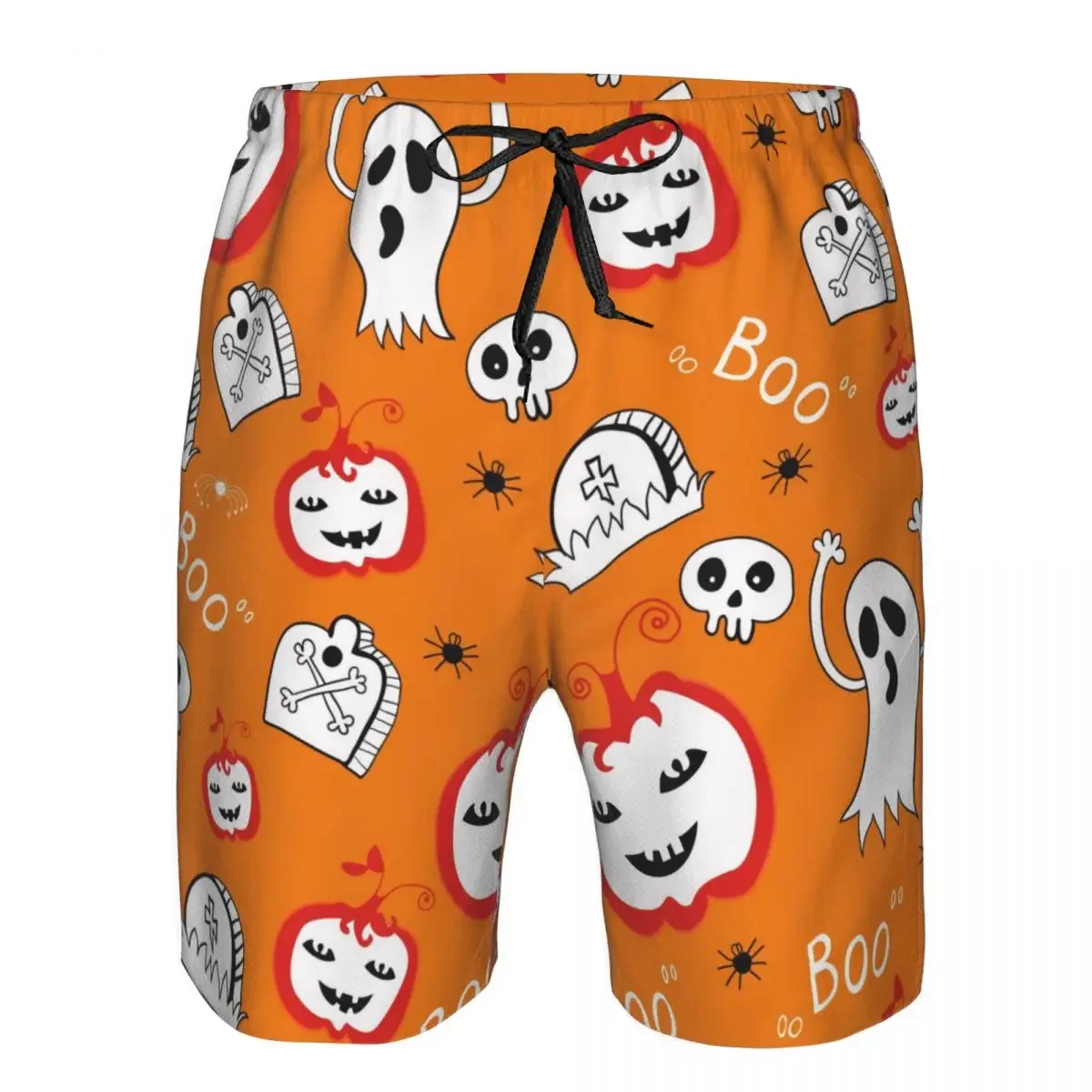 Men's Beach Short Swim Shorts Hallowen Ghost Pumpkin Pattern Surfing Sport Board Shorts Swimwear