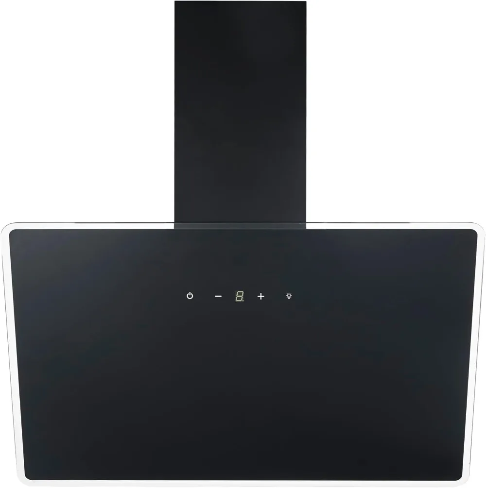 Campana extractora ahorra espacio/Campana inclinada de 80 cm/Pantalla de cristal con estructura metálica en negro/Funci