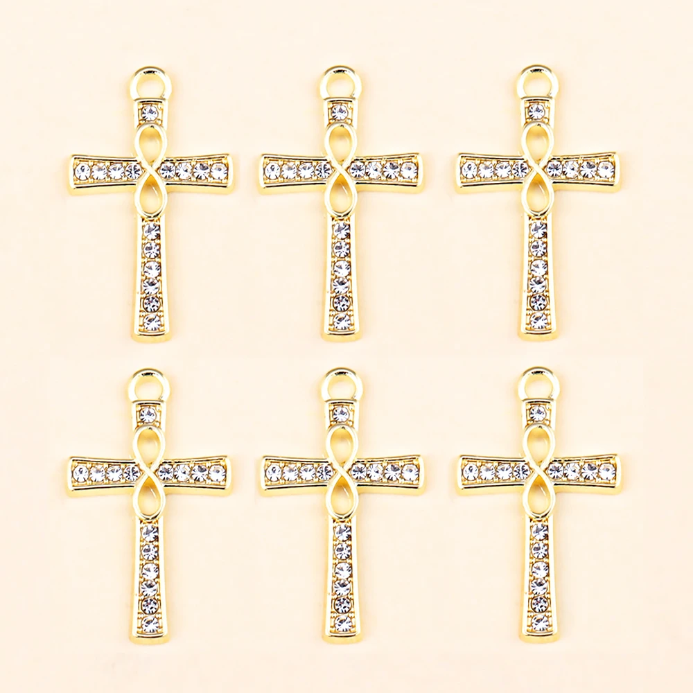 Exquisite Schmuck Zubehör Perle Kristall Strass Legierung Kreuz Charms DIY Ohrringe Halskette Christian Kruzifix Anhänger Handwerk – Detail 9