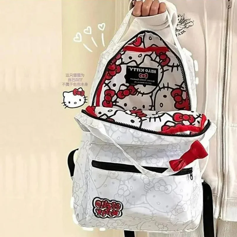 Women\'s Backpack Hello Kitty Print Fashion Travel Bag Girls Large Capacity Laptop Backpack Junior High School Girls Study School