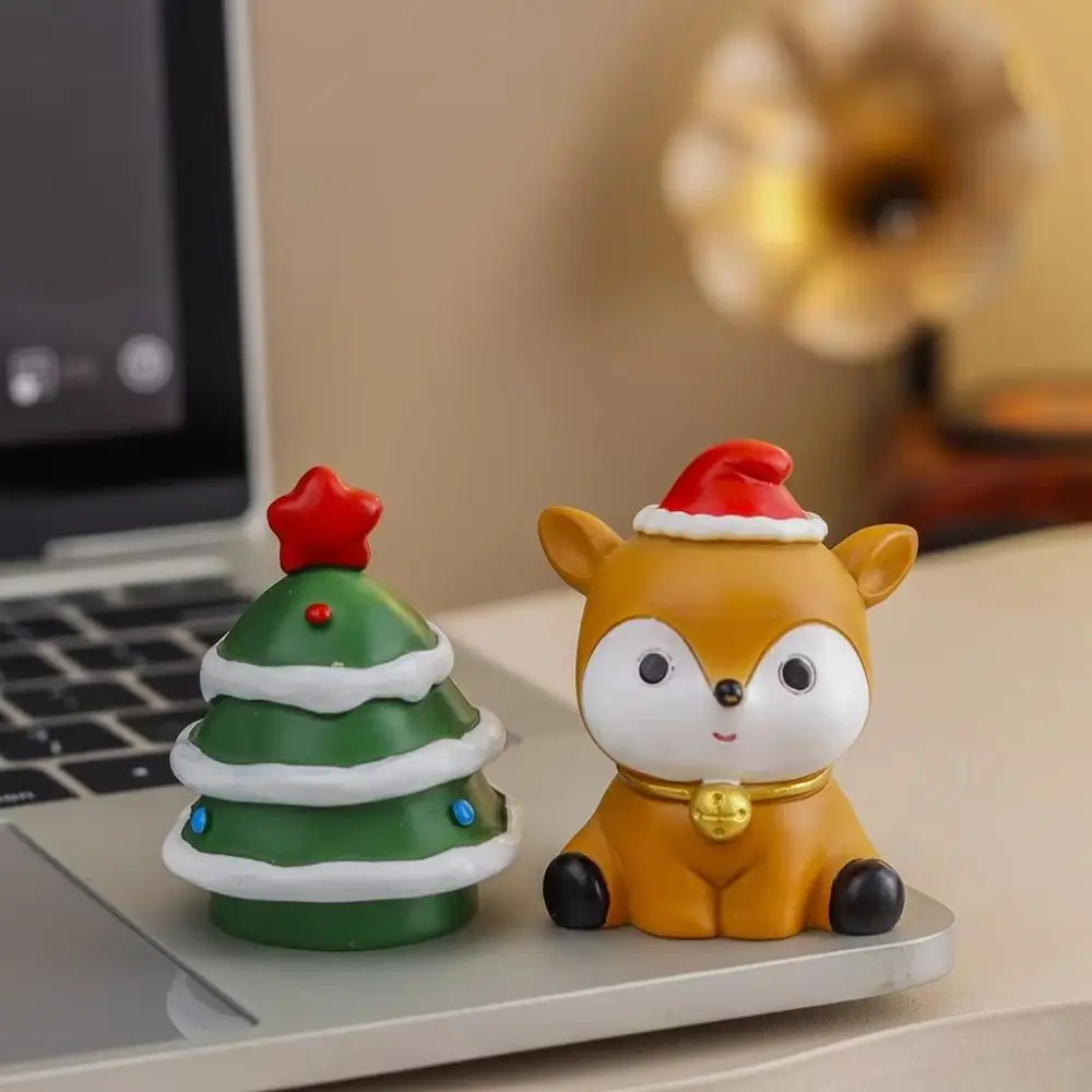Resin Christmas Figurine Decoration Delicate Compact Santa Claus Figurine Vivid Classic Mini Deer Figurine Holiday Gift