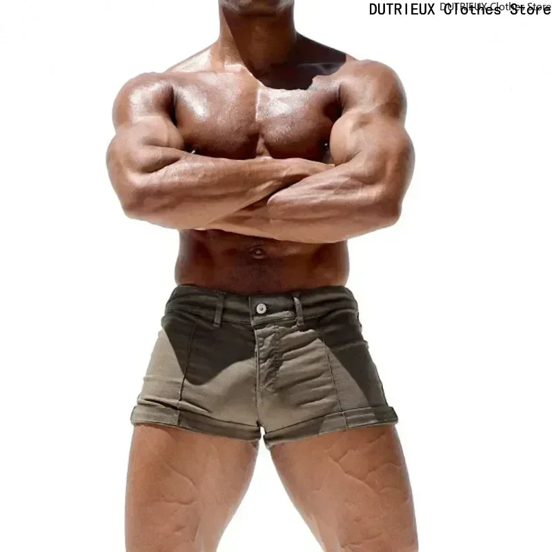 

Сексуальные узкие мужские короткие шорты на молнии, эластичные тонкие мужские шорты для отдыха, однотонные брюки, джинсовые шорты, летние тонкие брюки