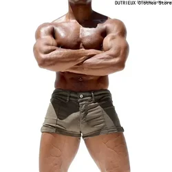 Sexy Tight Men's Short Shorts Zipper Elastic Slim Men's Shorts Athleisure Solid Color Pants Denim Shorts Summer Thin Trousers