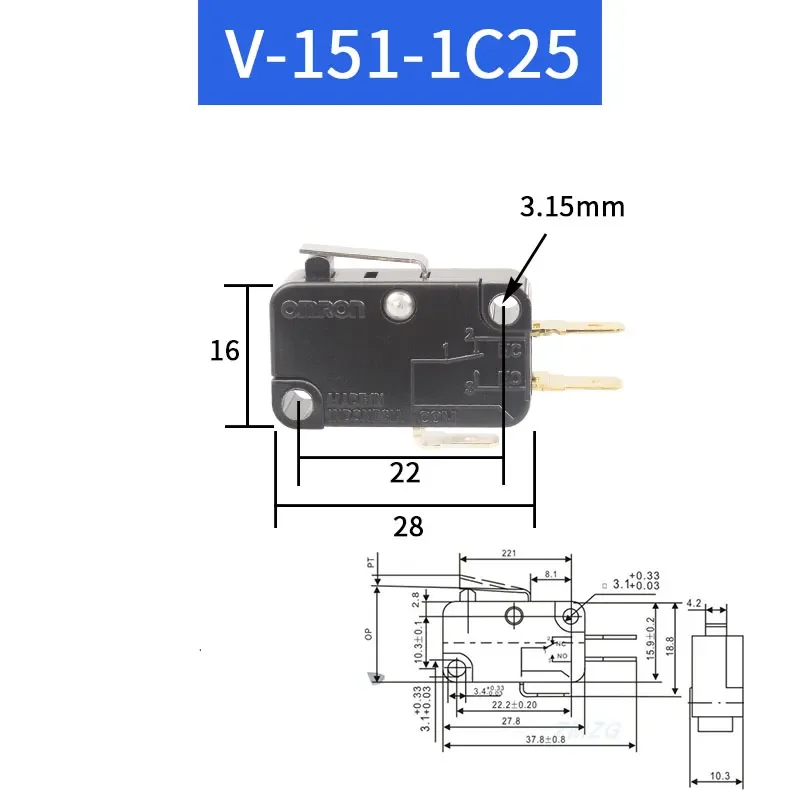 Przełącznik podróży mikro przełącznik wyłącznik krańcowy V-15 V-152 V-153 V-154 V-155 V-156-1c25 10 a250v