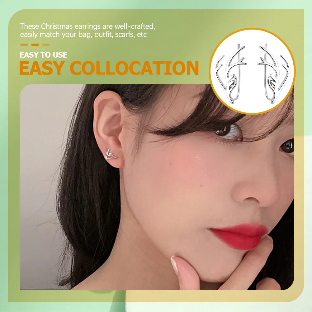 

1 Pair Christmas Earrings For Women Deer Antler Holiday Jewelry Xmas Gift Party Accessory Festive Animal Ear Studs