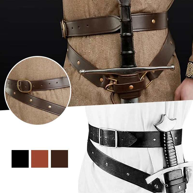 Retro Middeleeuwse Steampunk Zwaardhouder Riem Taille Schede Gothic Volwassen Mannen Warrior Piraat Ridder Cosplay Lederen Gesp Larp