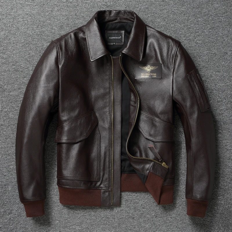 سترة جلدية للدراجات النارية للرجال ملابس لراكبي الدراجات النارية معطف من جلد البقر لراكبي الدراجات النارية سترة جلدية بنية عتيقة مقهى المتسابق #1