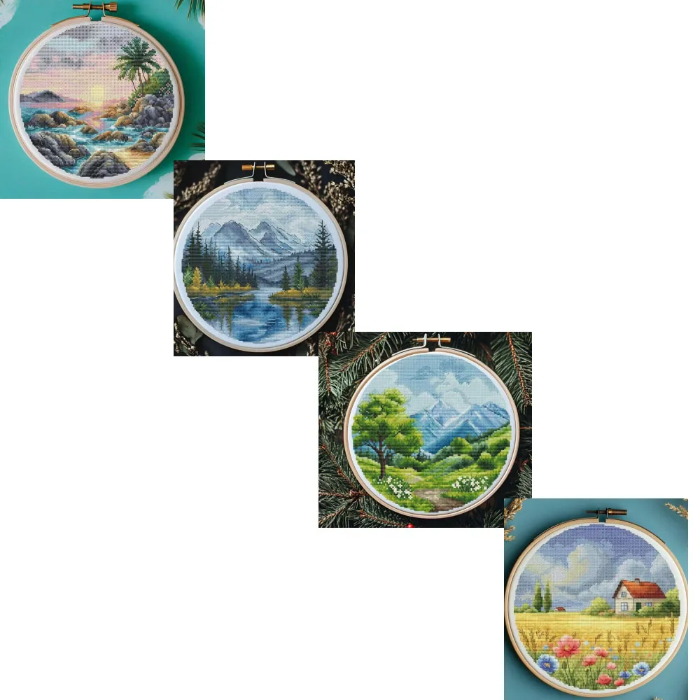 

Cross Stitch Kit DIY Set - - Circular Landscape - Coast 32-32 Decoration Cross Stitch Set New Crafts Handmade Embroidery