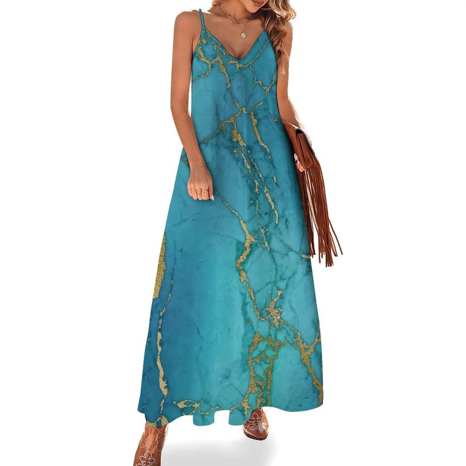 

Blue Gilded Marble Sleeveless Dress Long dresses evening dresses luxury 2024 prom dress 2024 Summer dresses for women