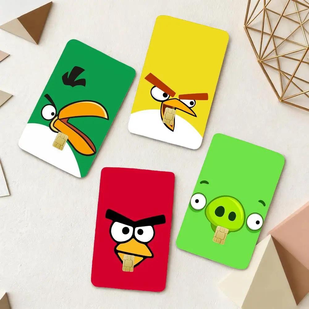 A-Angry birds 4pcs 1Set Card Stickers Small Waterproof Chip 4PCS Card Sticker Anti-Scratch