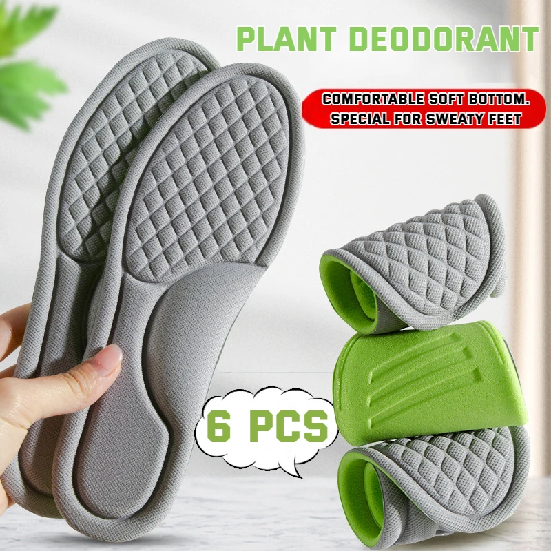 

6/4PCS Soft Memory Foam Insoles for Shoes Men Women Sneakers Deodorant Absorb-Sweat Massage Breathe Insole Feet Orthopedic Sole