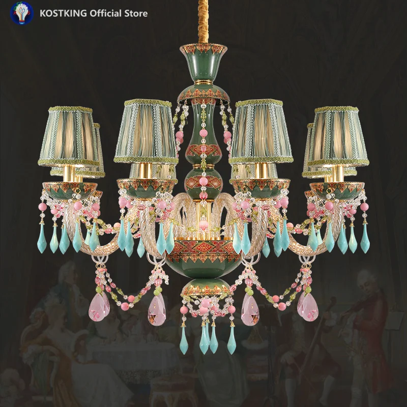 European Style Light Glass Pendant Light Living Room Bedroom Crystal Lighting Classic Tradition Villa Hotel Chandelier