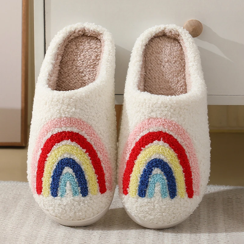 

Rainbow Fluffy Women's Slippers Home Colorful Plush Luxury Designer Woman Shoes Winter Indoor Fuzzy Fur Slides Casual Soft Warm