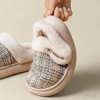 Women's Winter Warm Fur Slippers Stripe House Non Slip Shoes Comfort Flat Heel Home Indoor Bedroom Casual Plush Men Slippers - Image 3