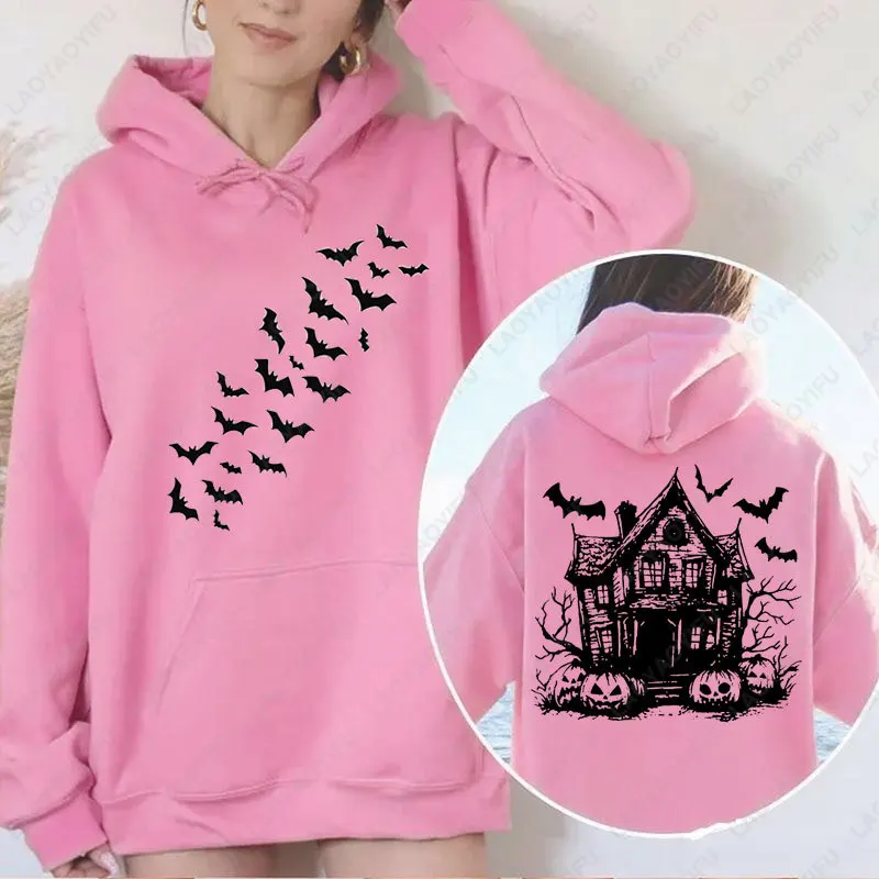 لطيف الخريف هوديي هالوين الخفافيش هوديي الأزياء صورة ظلية الخفافيش هوديي هدية لها مضحك جميع القديسين يوم الرسم امرأة الشارع الشهير