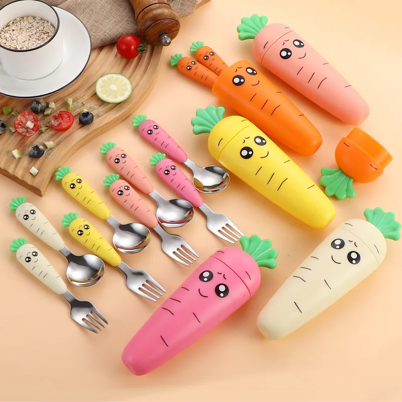 

Carrot Shape Utensil Sets for Lunch, Stainless Steel Camping Cutlery Set with Cute Carrot Shape & Storage Box, Reusable Flatware