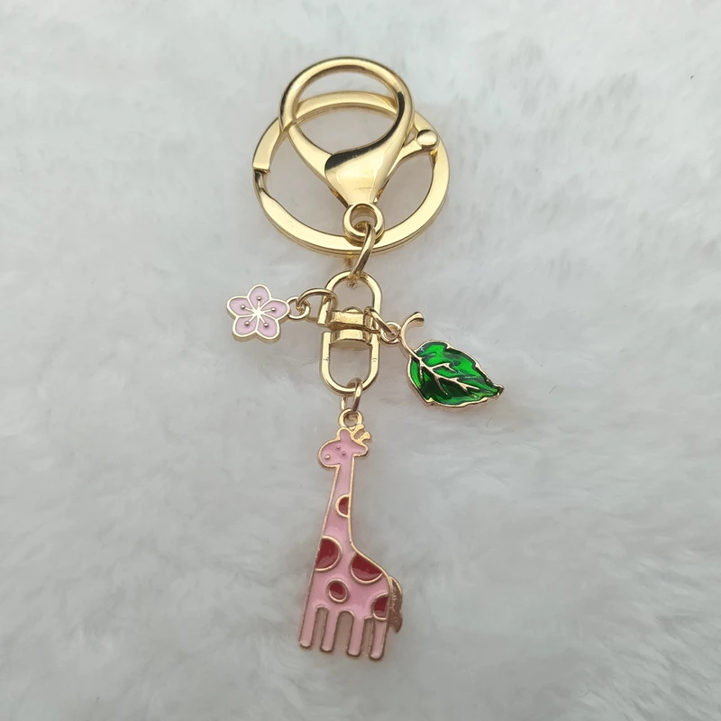 Cartoon Giraffe Leaf Keychain Flower Pendant Backpack Keychain Keychain Charm Couple Gift Original Design Male Lady Gift