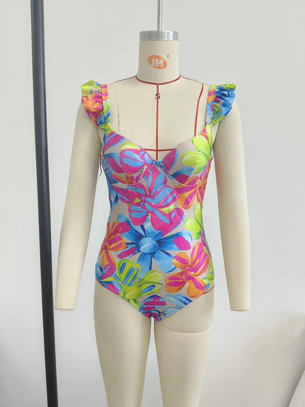 2024 traje de baño para mujer, traje de baño de 2 piezas con volantes, estampado liso, escote en V profundo, Monokini de una pieza, traje de Bikini tipo kimono, ropa de playa de verano