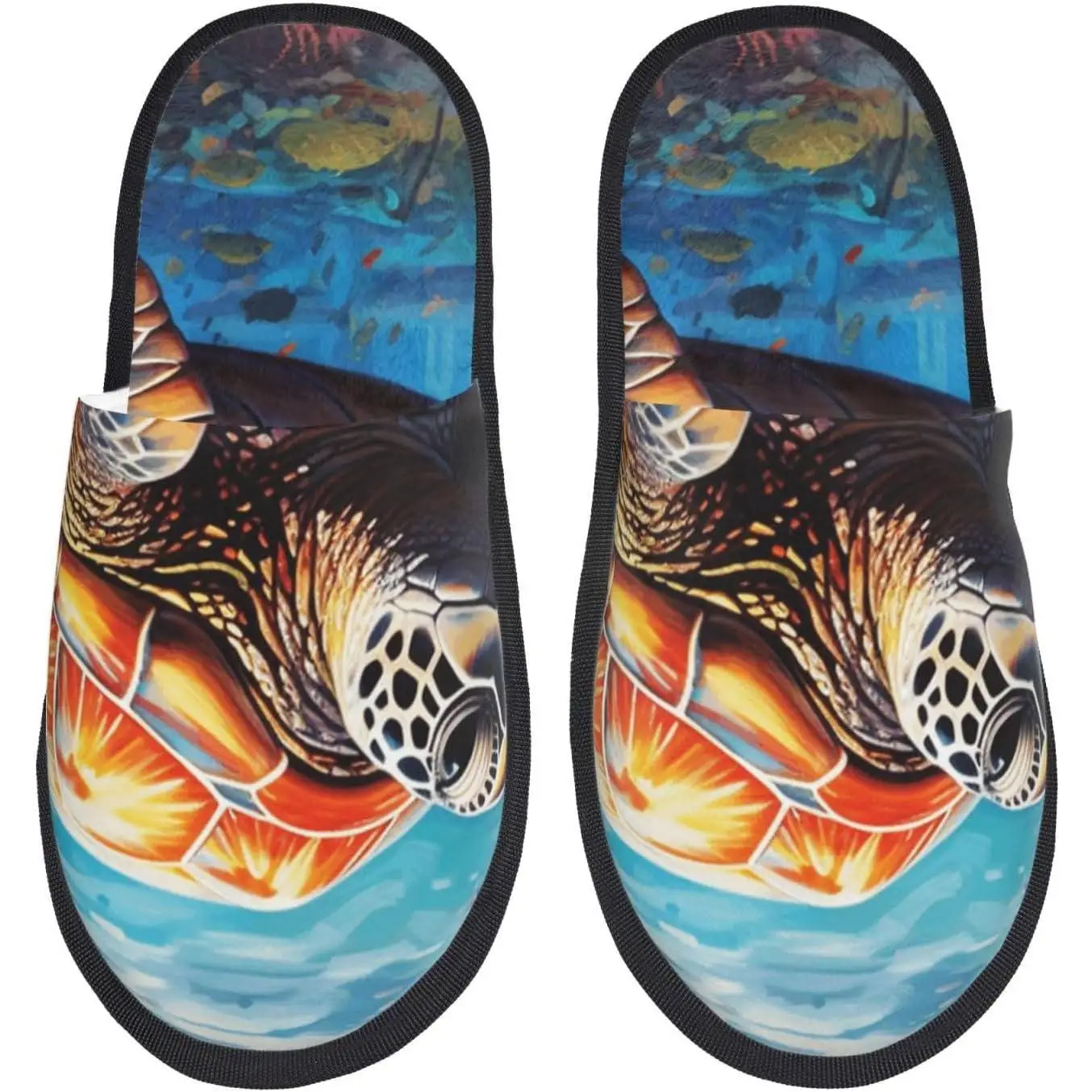 

Colorful Underwater Sea Turtle Print Women'S Fuzzy Slip On Indoor Outdoor Winter House Slippers Guest Slippers for Bedroom Women