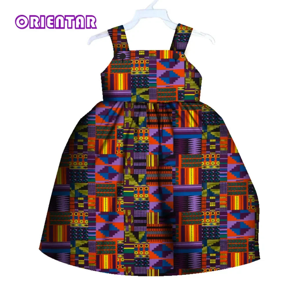 

Cute Kids Girl African Dress Children Print Floral Sleeveless Dress Bazin Riche Clothes Summer Girls Casual Cotton Dresses WYT80