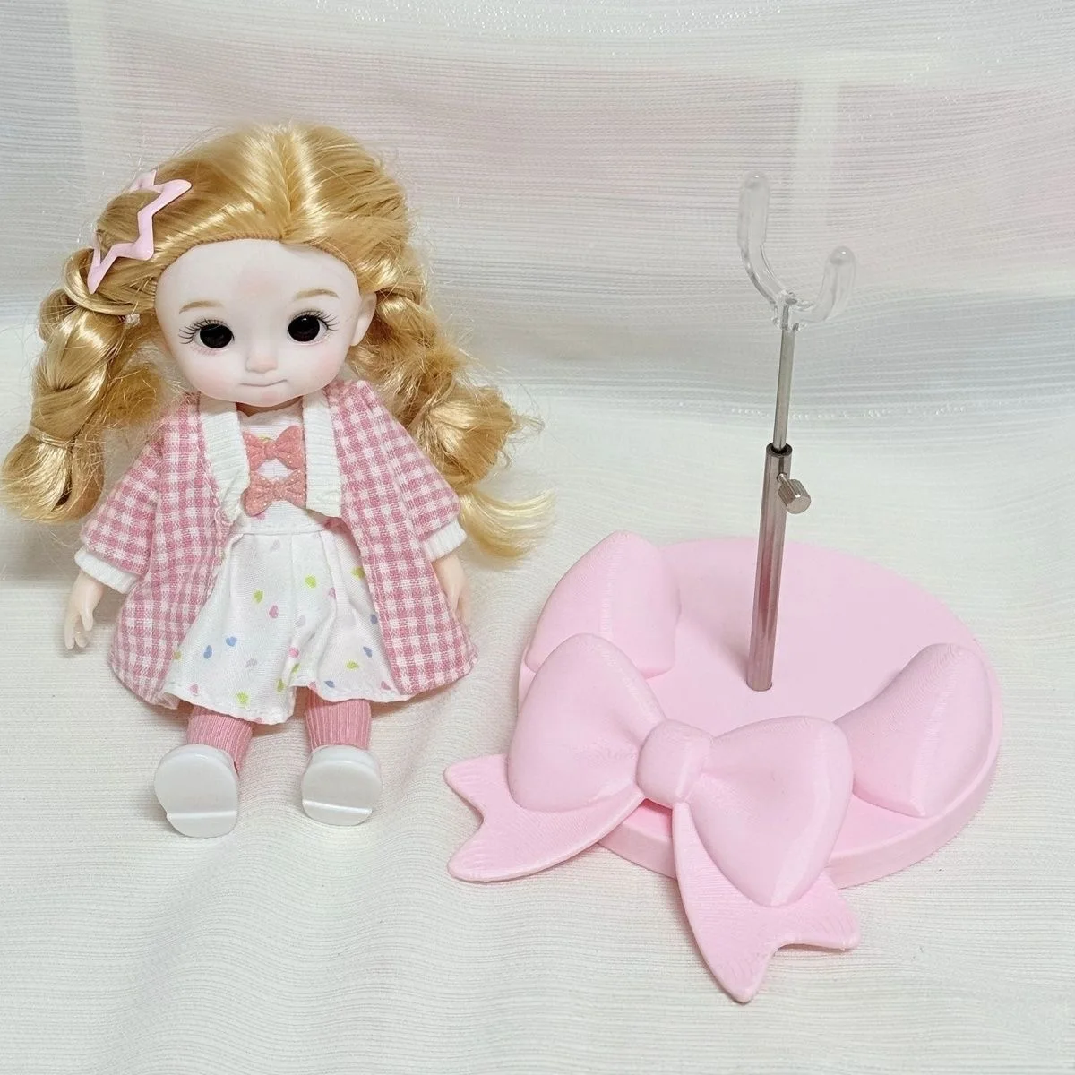1/8 1/12 3D Printed BJD Doll Display Stand Cartoon Pink Bow Base Doll Support Stand Auxiliary Standing Holder For BJD Doll OB11