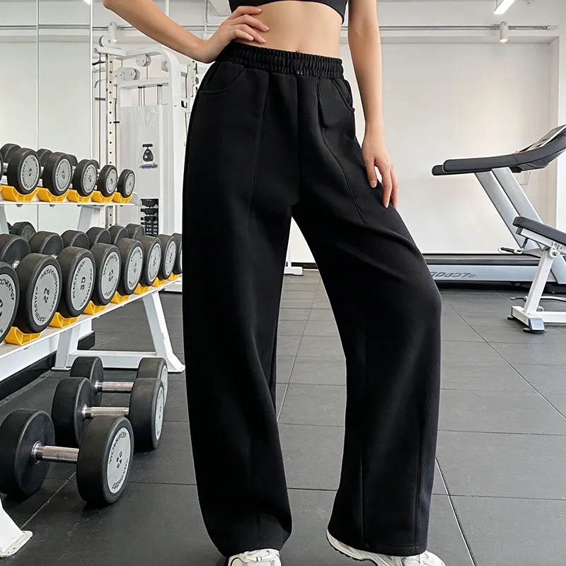 

Y2K сплошной цвет Европа Америка с эластичной резинкой на талии простые уличные винтажные прямые брюки в стиле Харадзюку осень-зима спортивные повседневные брюки