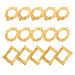 15 Pcs Decors Photo Frame Accessories Mini Dollhouse Scene Picture Tiny Frames Ornament Golden Miniature