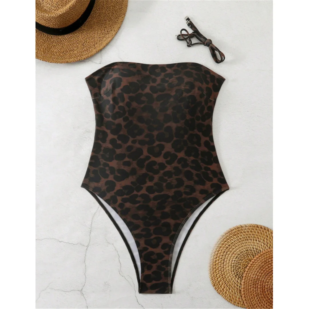S - XL Neuer Bandeau-Badeanzug mit Leopardenmuster für Damen, einteiliger Badeanzug, weiblicher Monokini-Badeanzug mit hohem Beinausschnitt, Badeanzug, Schwimmanzug V8051 – Detail 5