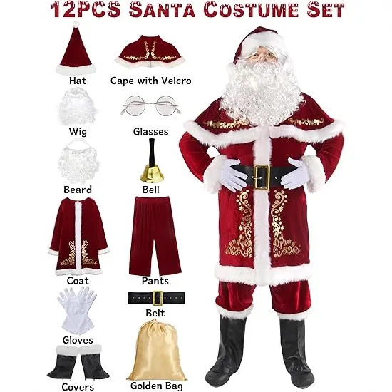 New Christmas Clothing Long-sleeved Women's Christmas Dress Thickened Santa Claus with Shawl Christmas Clothing
