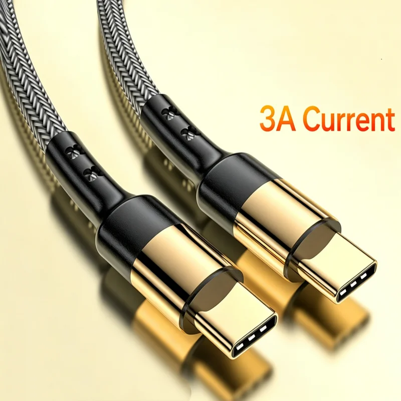 60W 3A PD USB C to USB C Braided Charging Cable Gold Plated Connector Power Delivery Data Transfer Cord Dual Type-C Wire 1.2M 2M