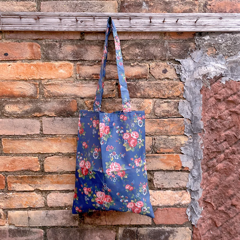 CK cute country borsa per la spesa leggera pieghevole in tessuto di nylon floreale, borsa portaoggetti portatile a una spalla