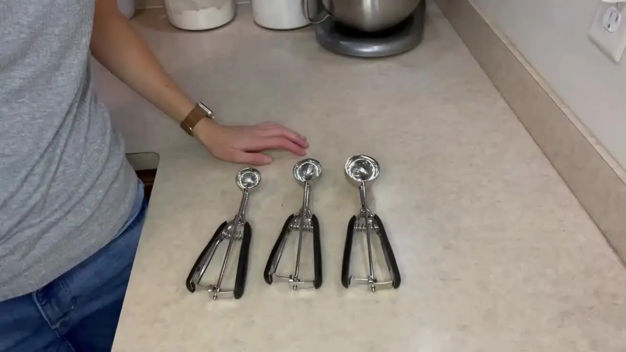 Set di 3 Cucchiai per Biscotti in Acciaio Inox con Molla, Cucchiaio per Gelato con Manico Antiscivolo, Dosatore per Biscotti e Cucina