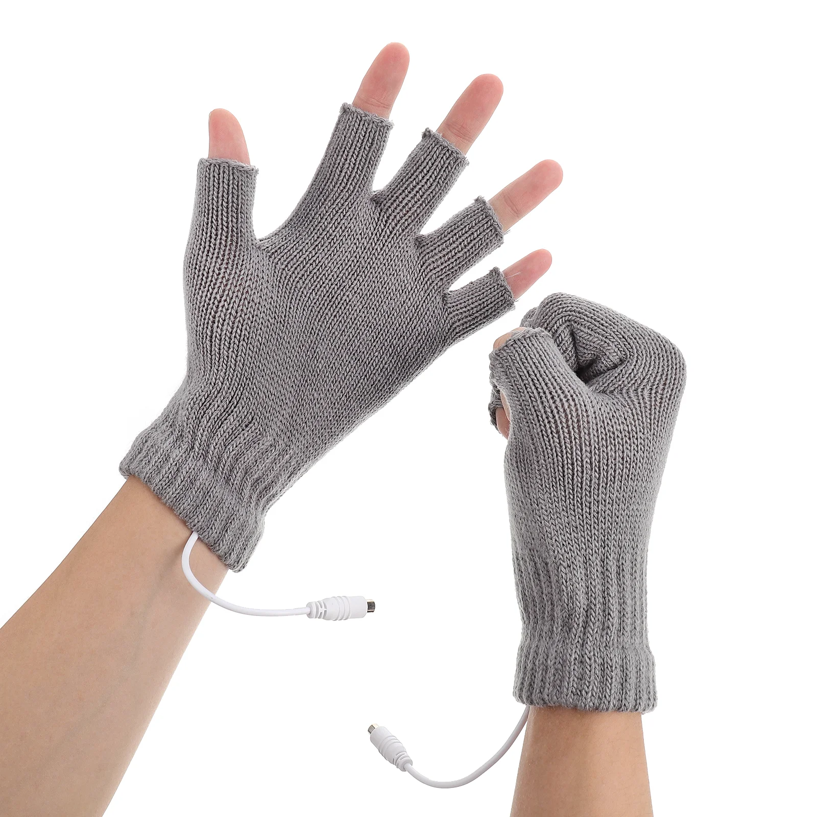 USB Heated Gloves Winter Thermal Warm Knitting Half or Full Finger Hands Warmer Women Mitten Womens