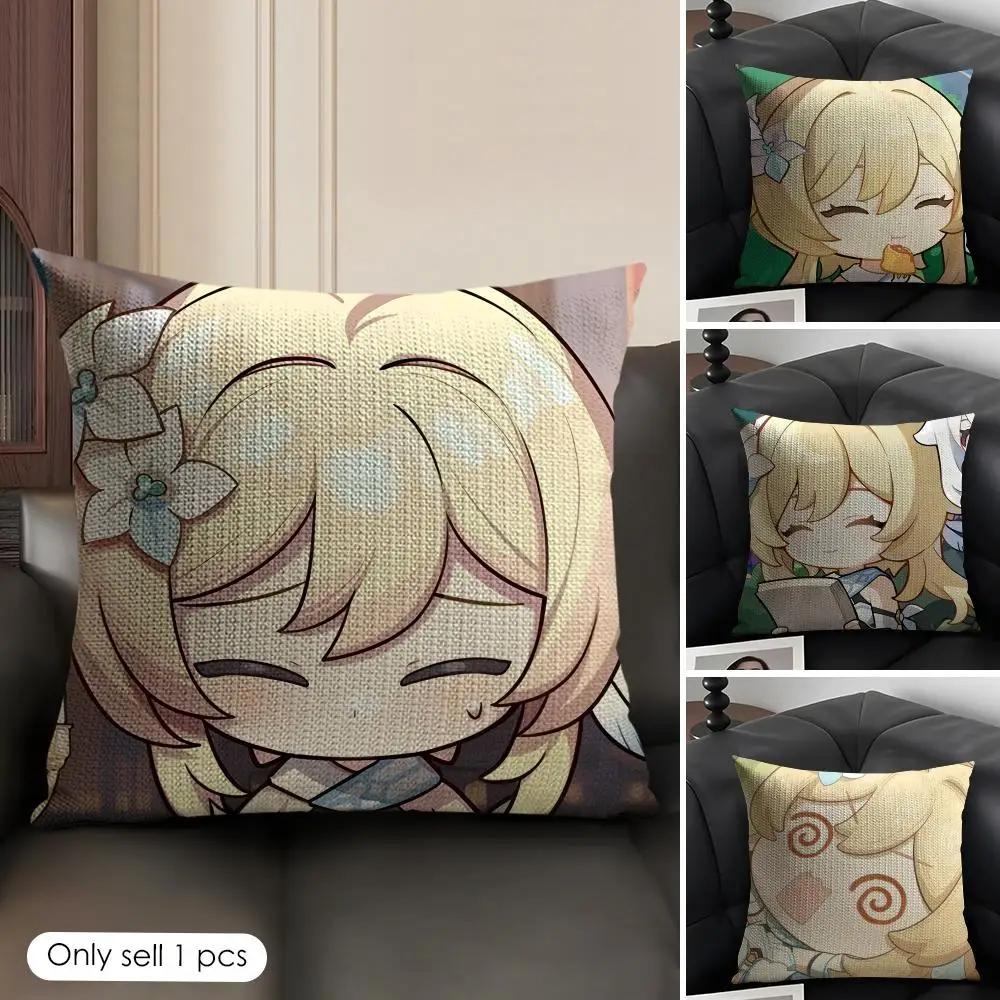 Lumine Cute Cute Genshin Impact Cushion Cover Natural Linen Organic Fabric Double-Sided Printing Sofa Home Decor Pillow Case