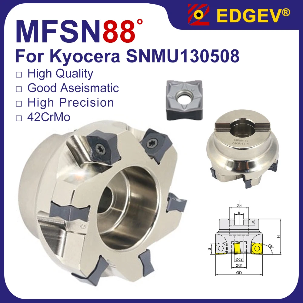 

EDGEV MFSN Milling Cutter,MFSN88 50 63 80 100 125,For SNMU 130508 SNMU130508 Kyocera Insert Holder,42crmo CNC Face Mill Head