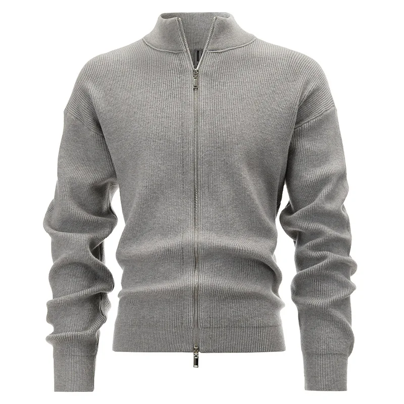 

Men's Warm High Neck Long Sleeve Sweater in Autumn and Winter, New Style Double-Zipper Fashion Knitted Cardigan Coat