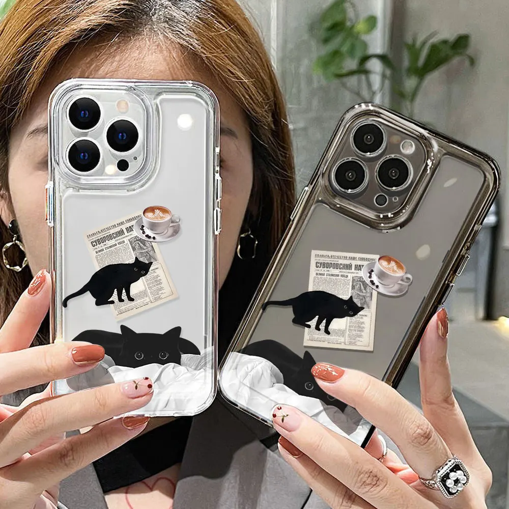 Cute Cat Phone Case For iPhone 16 Pro Max 14 11 13 15  12 XR X XS 7 8 Plus SE 15promax 16promax Transparent Soft TPU Funda Cover