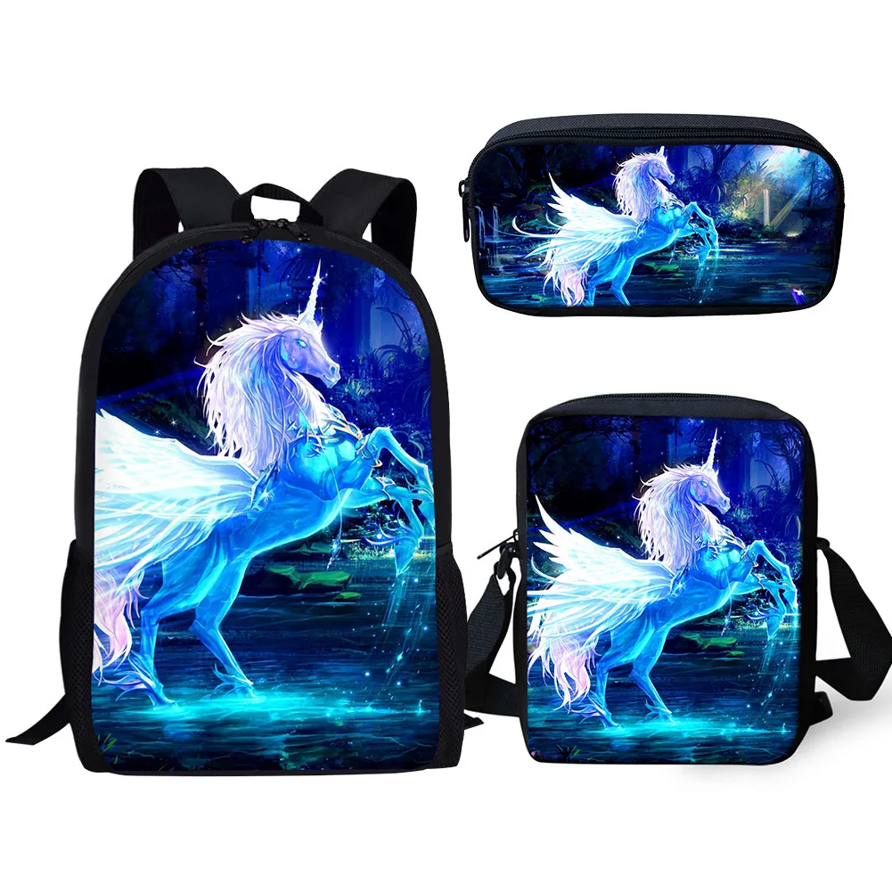 

Harajuku Novelty Rainbow Unicorn 3D Print 3pcs/Set pupil School Bags Laptop Daypack Backpack Inclined shoulder bag Pencil Case