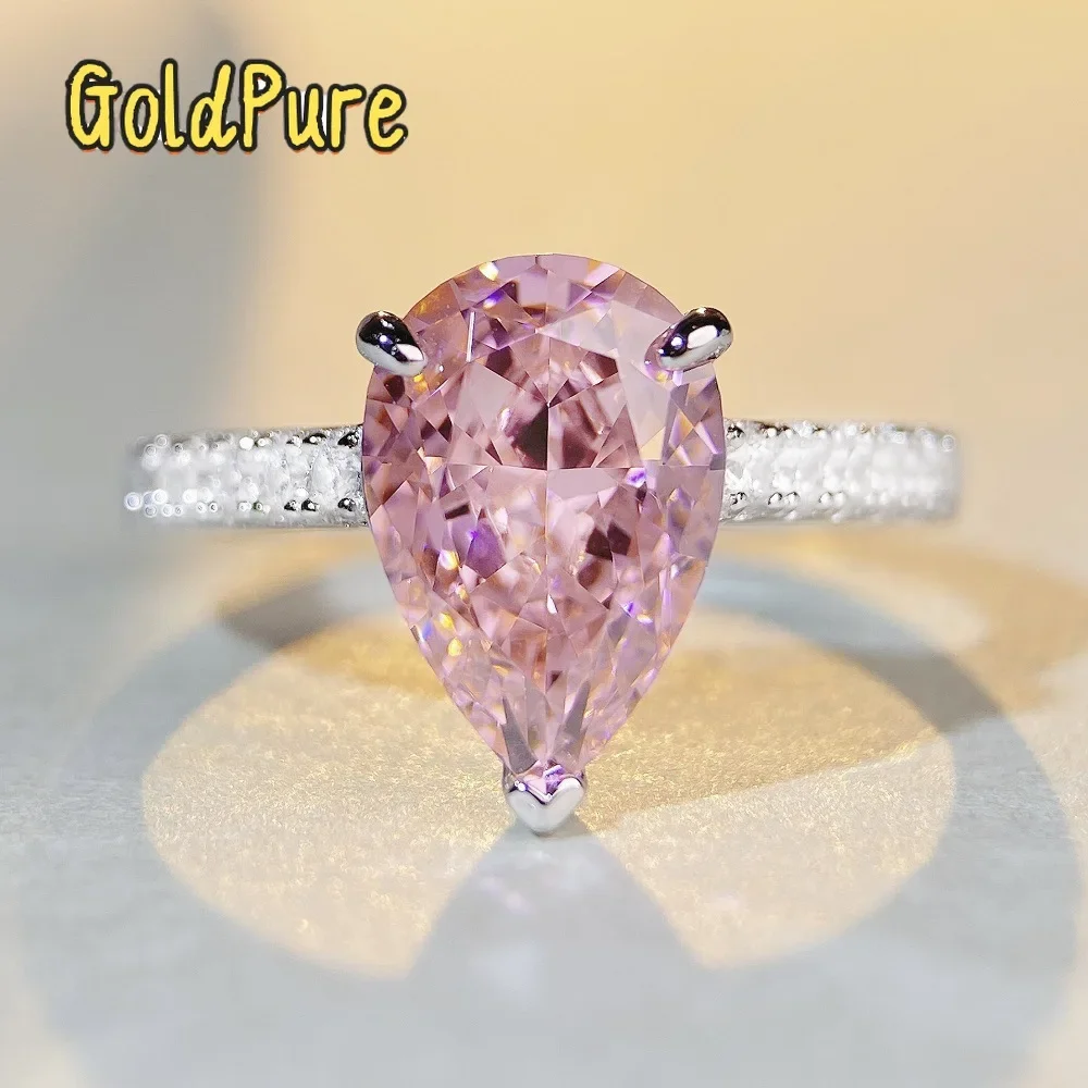 

Goldpure Luxury Solid Platinum PT950 Women's Pink Diamond Ring Water Drops Ice Flower Cut Moissanite Diamond Ring