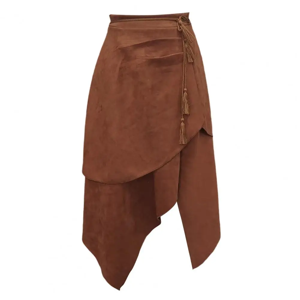Midi Skirt Autumn Winter Suede Skirt High Waist Irregular Hem Skirt Pure Color for Travel Parties Work Daily Wear Ladies Summer
