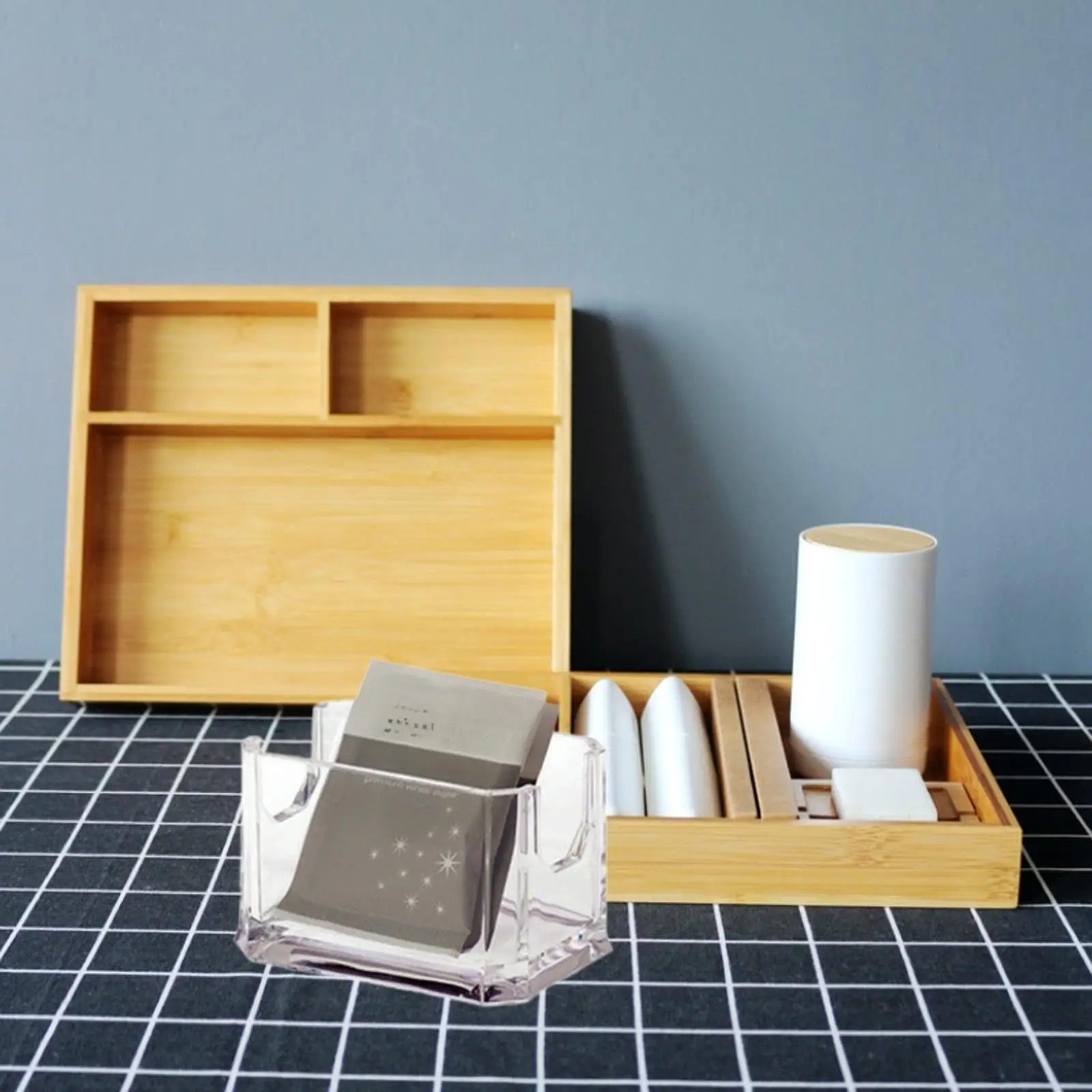 Acrylic Sugar Packet Holder Makeup Tool Display Tea Bag Bowl Storage Box for Countertop Coffee Bar Kitchen Pantry Transparent