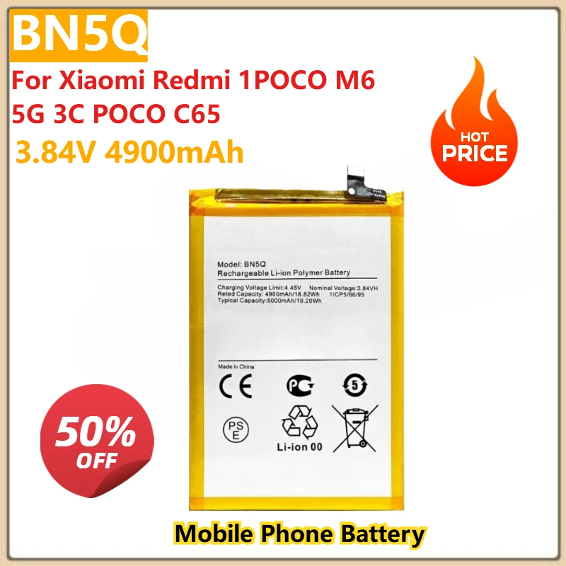 

Сменный аккумулятор для мобильного телефона BN5Q 3,84 В 4900 мАч для Xiaomi Redmi 1POCO M6 5G 3C POCO C65