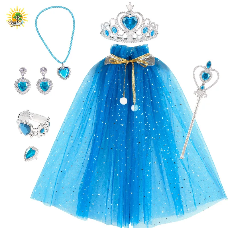 Mädchen Umhang Kinder Schneeflocke Tüll Kostüm Prinzessin Cosplay Karneval Party Outfits Kinder Zauberstab Krone Ring Set Urlaub Geschenk