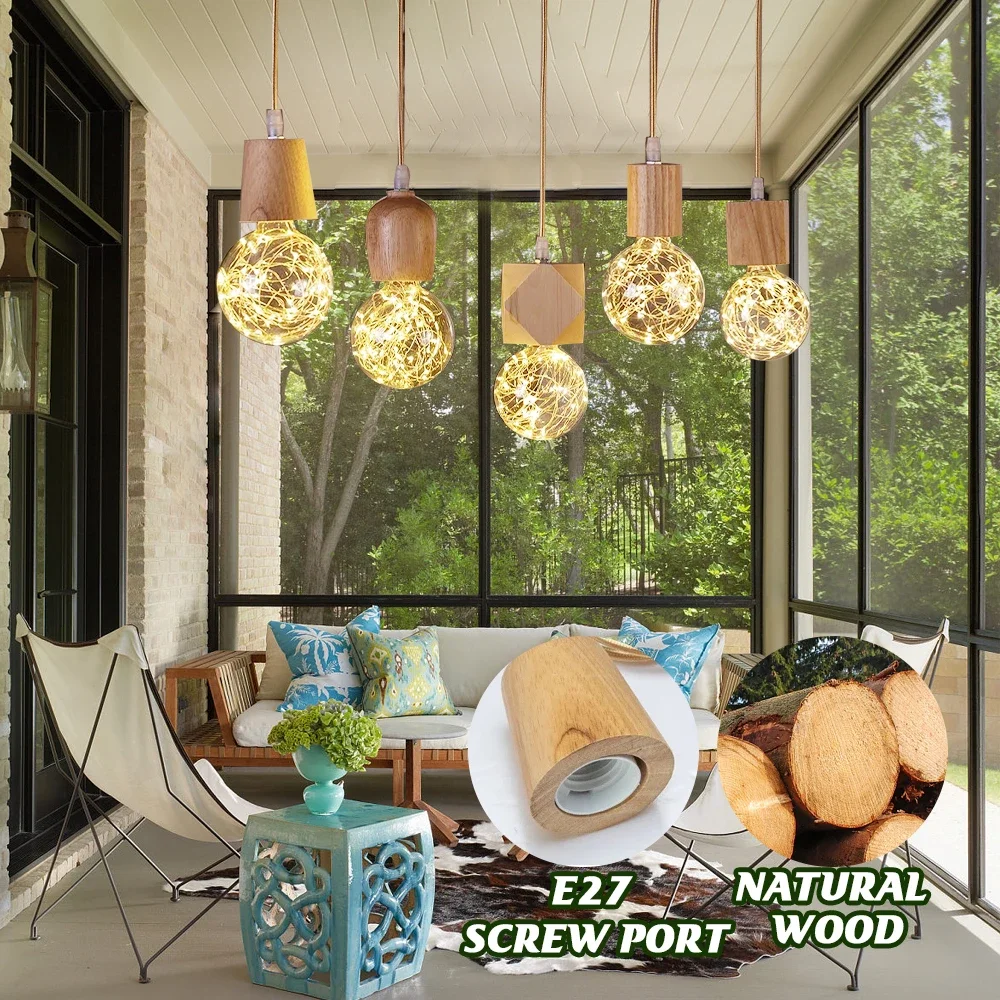 Nordic Wooden Pendant Light Modern Hanging Lamp for Living Room Kitchen Home Lighting Decor Luminaire Solid Wood Pendant Lamps