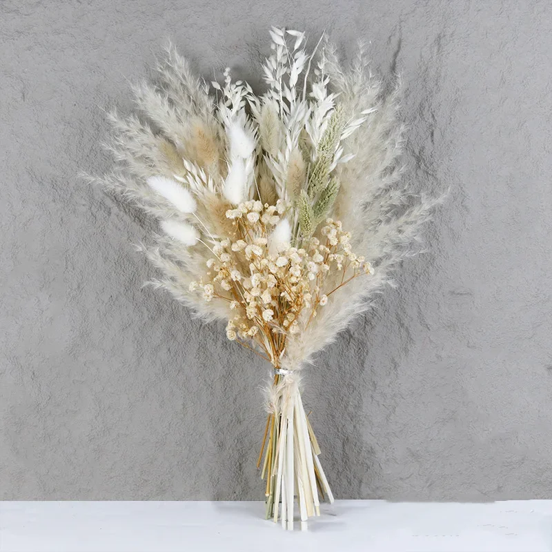 Dried Flowers Dry Palm Leave Room Decoration Accessories Pampas Grass Bouquet Bunny Tail Grass Boho Wedding Christmas Home Decor