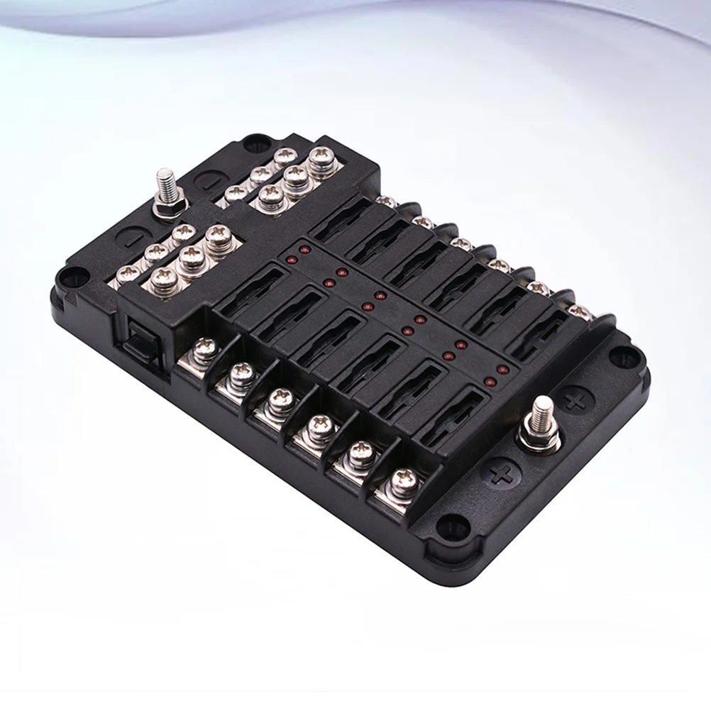 

12 Way Box For Vehicle Universal Car Fuse Accessory Compact Automotive Fuse Holder Black With Indicator Light Dust