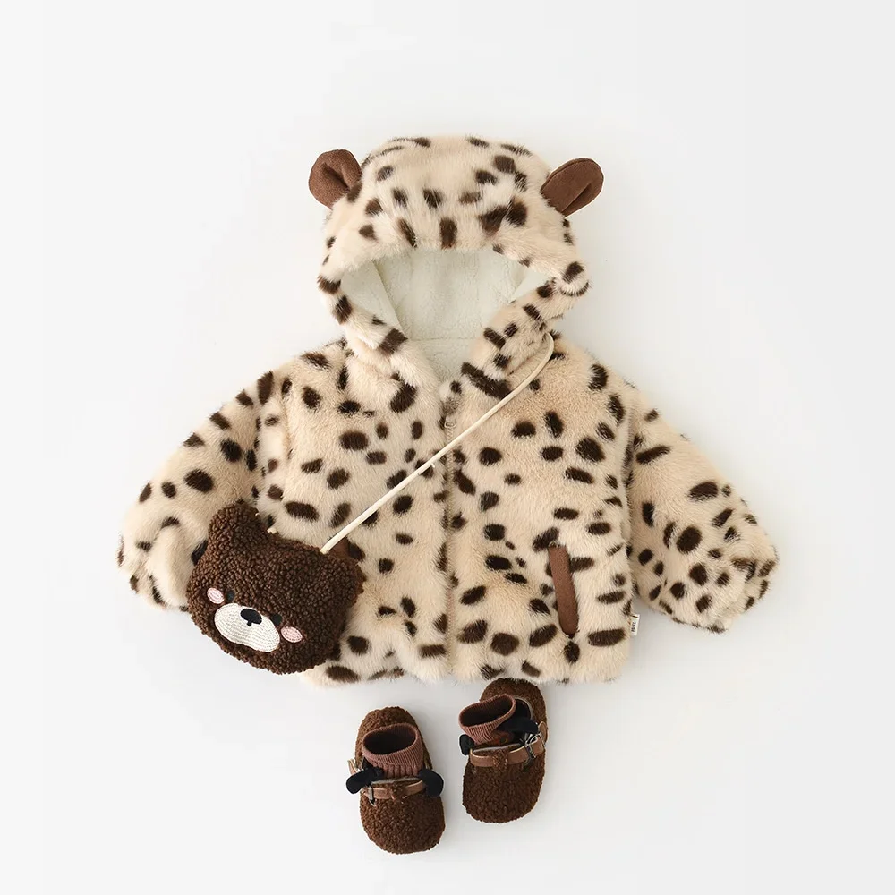 

Winter Baby Girl Clothes Leopard Print Hooded Coat Warm Fleece Lined Jacket for 6M-3Y Children