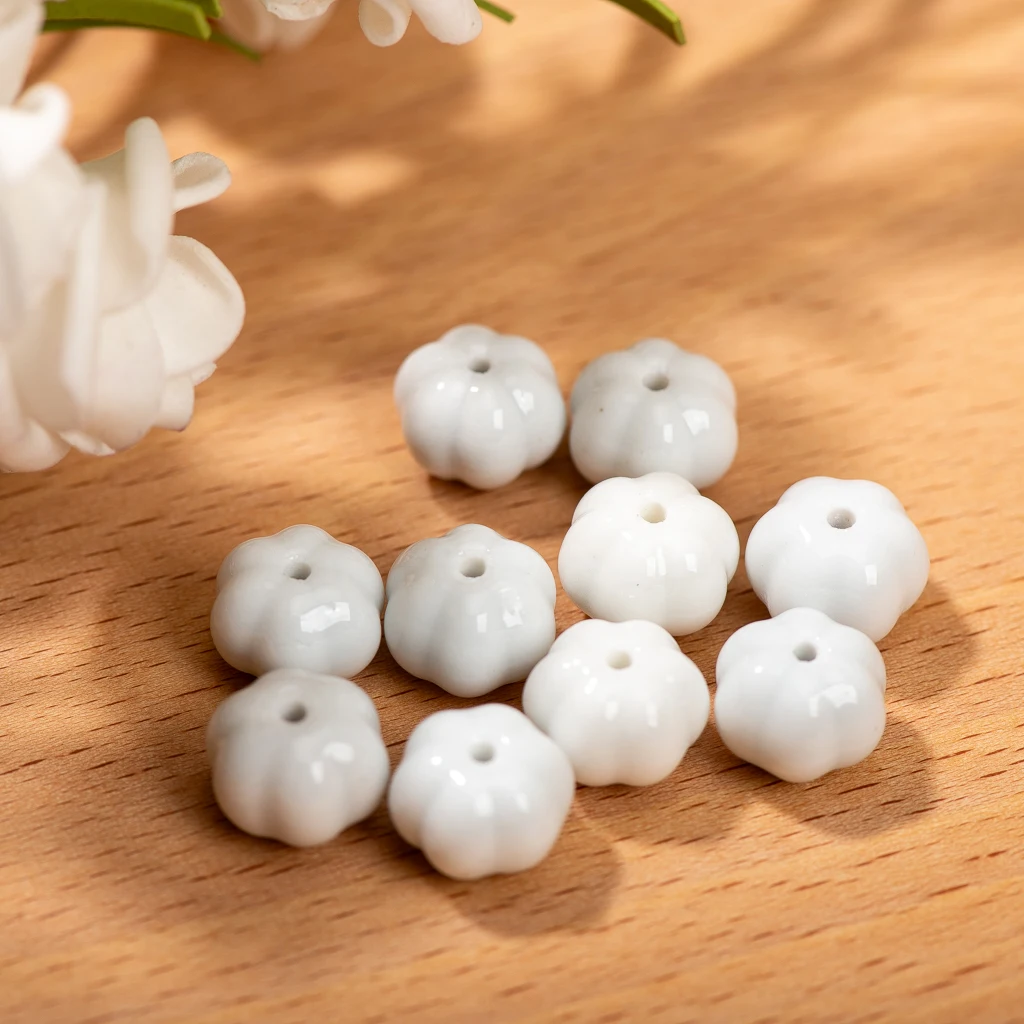 

13mm Ceramic Pumpkin Beads Perfect Impeccable Refined with Precise Standard Small Hole Fine Craftsmanship Pack of 10